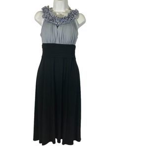 Sangria Size 4 Dress MIDI Blue Black Sleeveless Empire Waist Ruffle Pleated